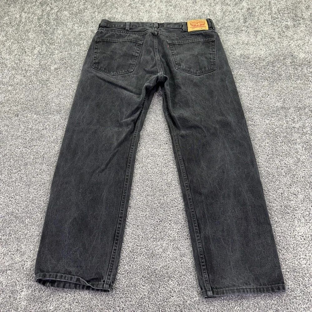 Levis 505 Jeans Mens 38x30 Black Regular Straight Denim Dark Wash Workwear Logo